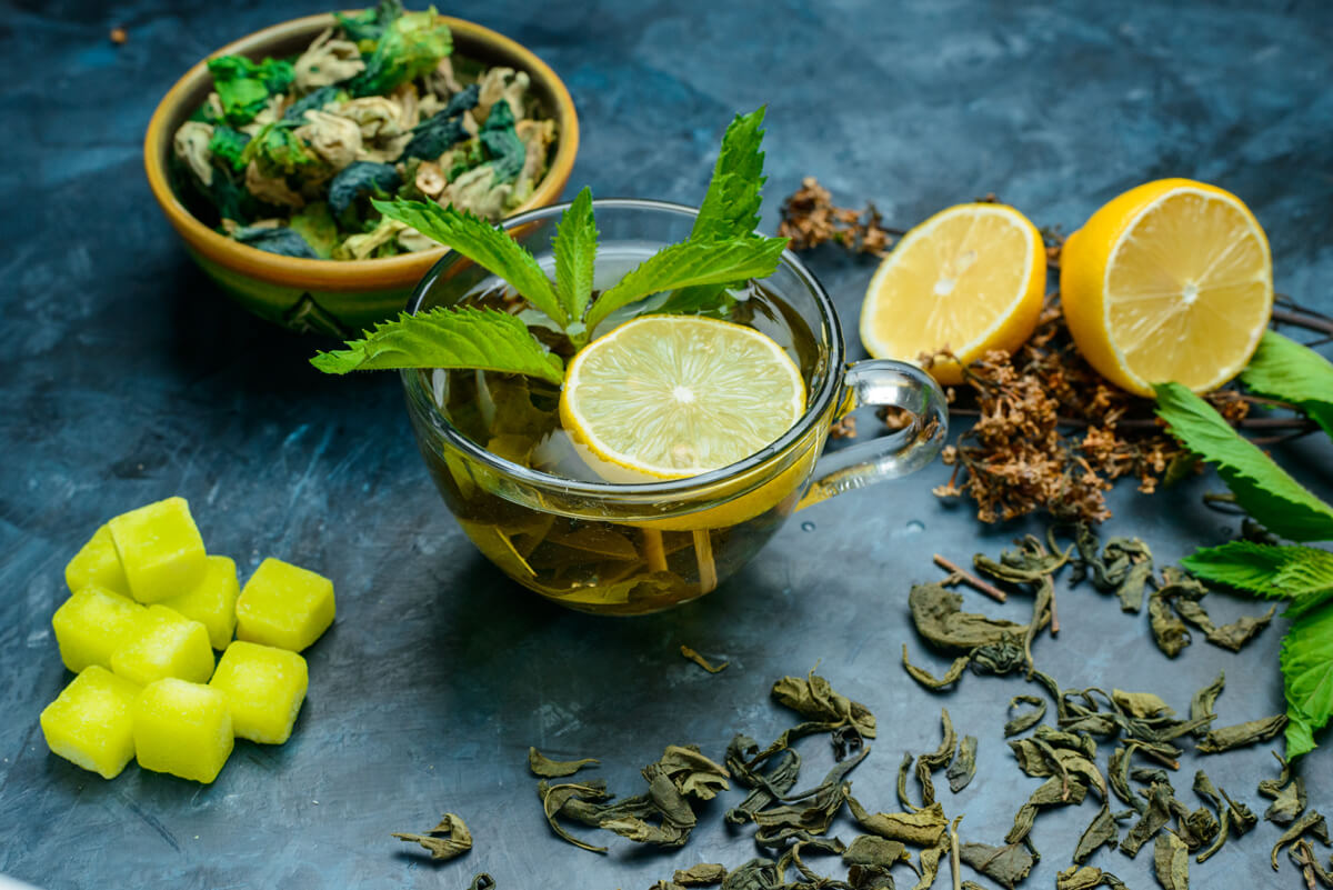 Green Tea Leaves and Cup